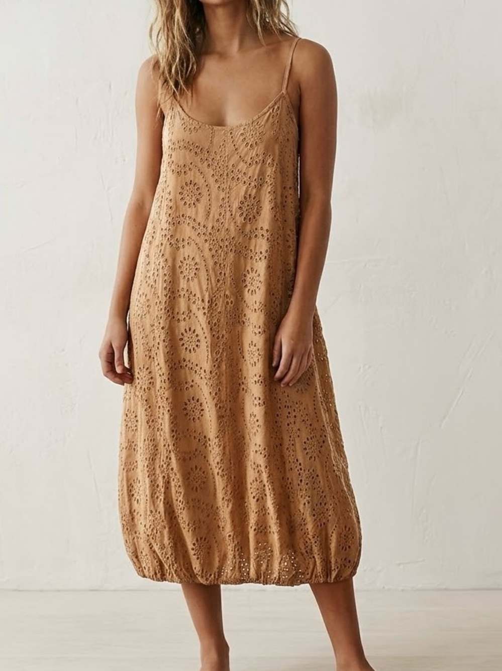 Young Fabulous & Broke Melve Eyelet Bubble Midi Dress Mustard NWT M